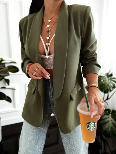 Marynarka damska coffee chic bez zapięcia – styl miejski Marynarka damska coffee chic bez zapięcia – styl miejski